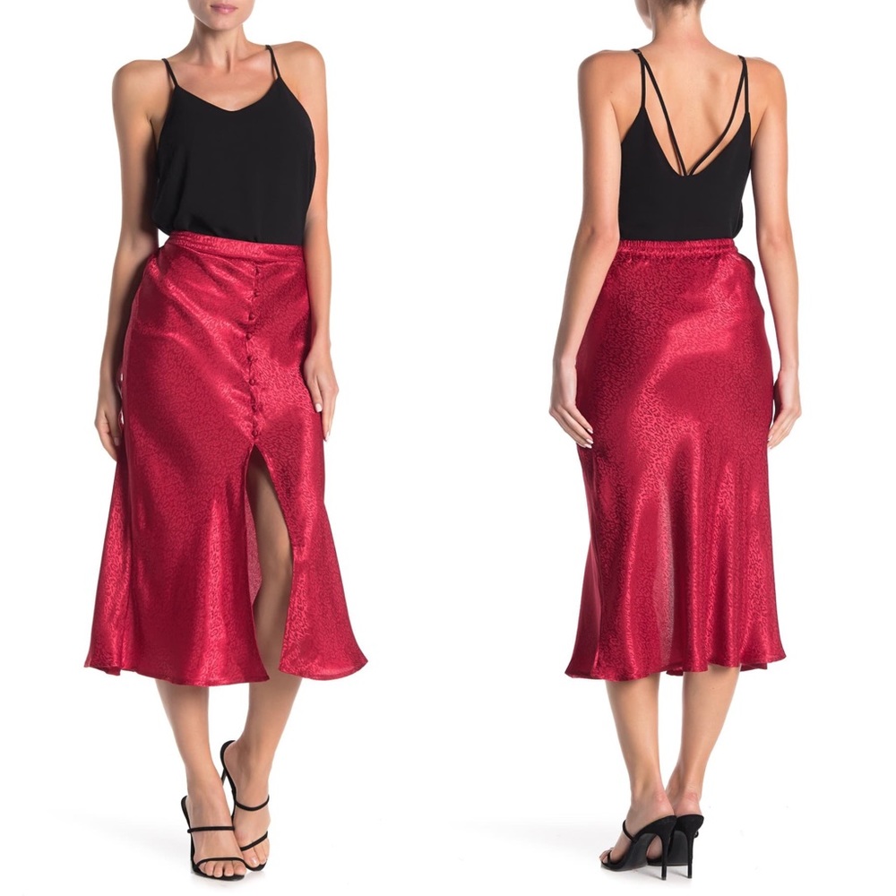 NWT NSR Tonal Leopard Print Satin Midi Skirt